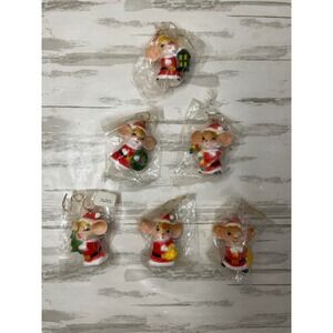 Vintage Christmas Mouse Ornaments Lot of 6 Santa Claus Theme